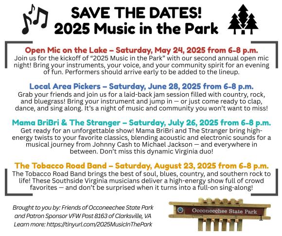 OCCONEECHEE STATE PARK / Mama BriBri & The Stranger - Saturday, July 26, 2025 from 6-8 p.m.